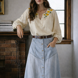 Elms + King Pasadena Lemon Linen Embroidered Blouse – Size M