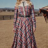 Vintage Western Plaid Prairie Dress – Long Sleeve – Size S/M