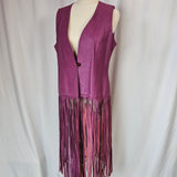 1970s Rich Pink Leather Fringe Vest M/L