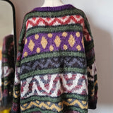 Hand Knitted 70s Wool Blend Folk Jumper M