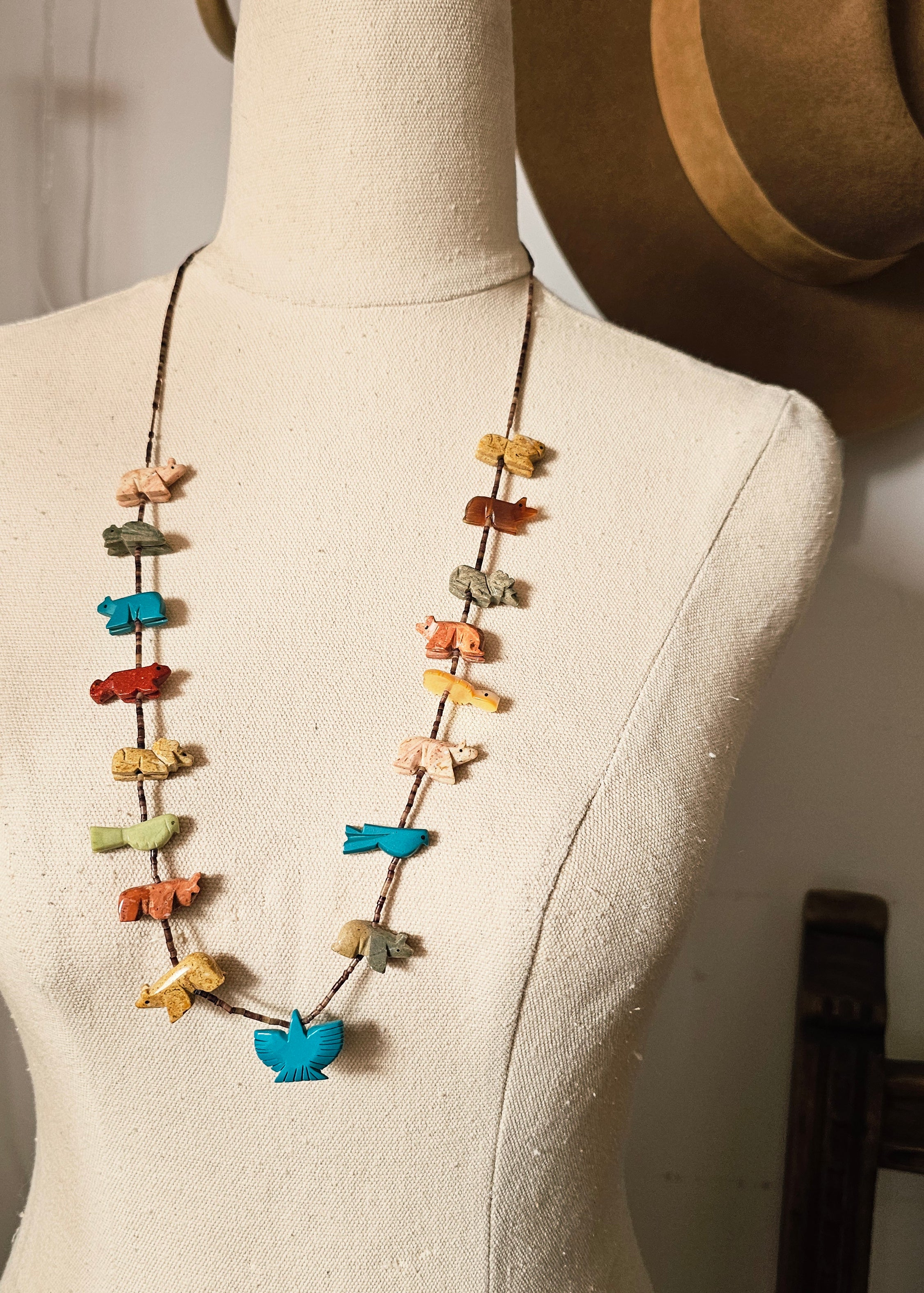 Zuni Fetish Animal Necklace – Hand-Carved Stone & Turquoise