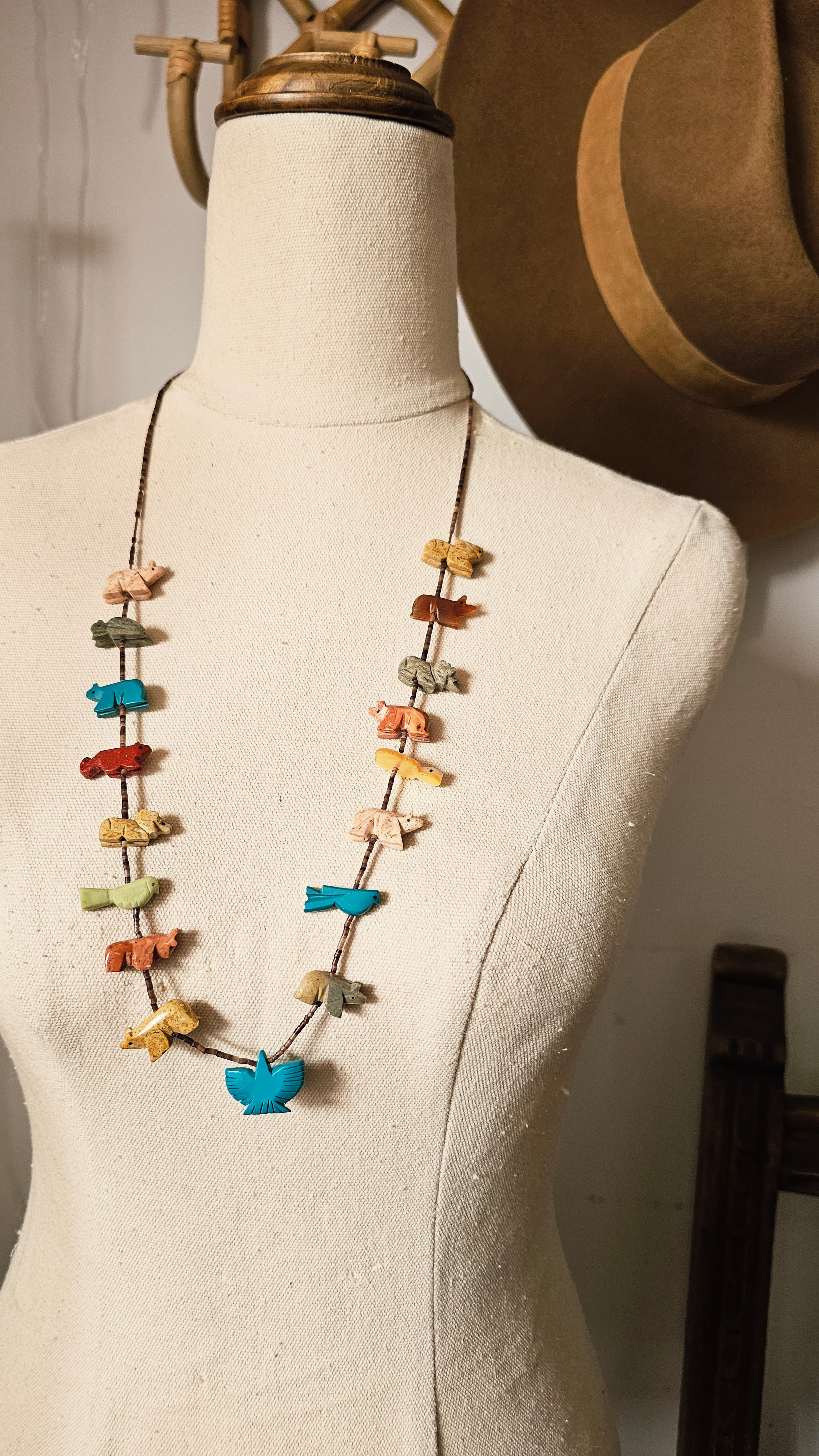 Zuni Fetish Animal Necklace – Hand-Carved Stone & Turquoise