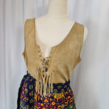 Vintage Route 66 Suede Fringe Tank – Tan Leather Lace-Up Top m