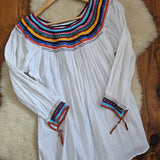 Vintage Mexican Cotton Embroidered Blouse M/L