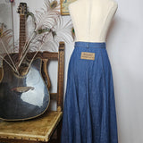 Vintage Stiletto Denim Maxi Skirt – Tapestry Detail 10