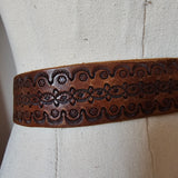 Vintage Tooled Leather Belt xs
