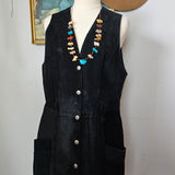 Vinetti Black Suede Long Waistcoat Vest / Dress (M–L)