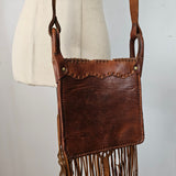 Vintage Macramé & Leather Fringe Bag