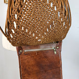 Vintage Macramé & Leather Fringe Bag