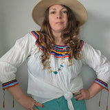 Vintage Mexican Cotton Embroidered Blouse M/L