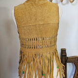 Vintage Genuine Suede Fringe Vest – Handwoven & Beaded | Size S