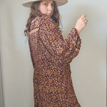 Side view of vintage Tree of Life dress – easy fit bohemian style rayon

