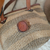 Vintage Woven Rattan Leather Tote Bag