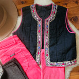 Vintage Embroidered Quilted Vest – Made in India