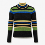 Retro Y2K Metallic Striped Stretch Turtleneck Sweater
