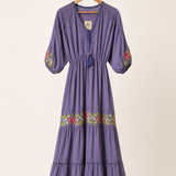 Chasing Unicorns 'Northern Skies' Embroidered Cotton Gauze Maxi Dress S /small faults