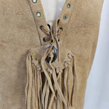 Vintage Route 66 Suede Fringe Tank – Tan Leather Lace-Up Top m