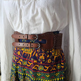 Vintage Woven Leather Double Buckle Belt