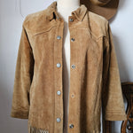 Brown leather jacket with fringes on a white background