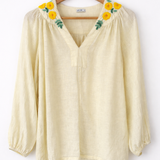 Elms + King Pasadena Lemon Linen Embroidered Blouse – Size M
