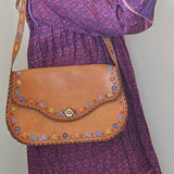 vintage hand painted tooled leather bag – floral detail