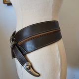Vintage Crocetta Italy Leather Belt with Silver Snake Head Buckle