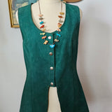 Vintage 70s Suede Vest – Deep Emerald Green Small
