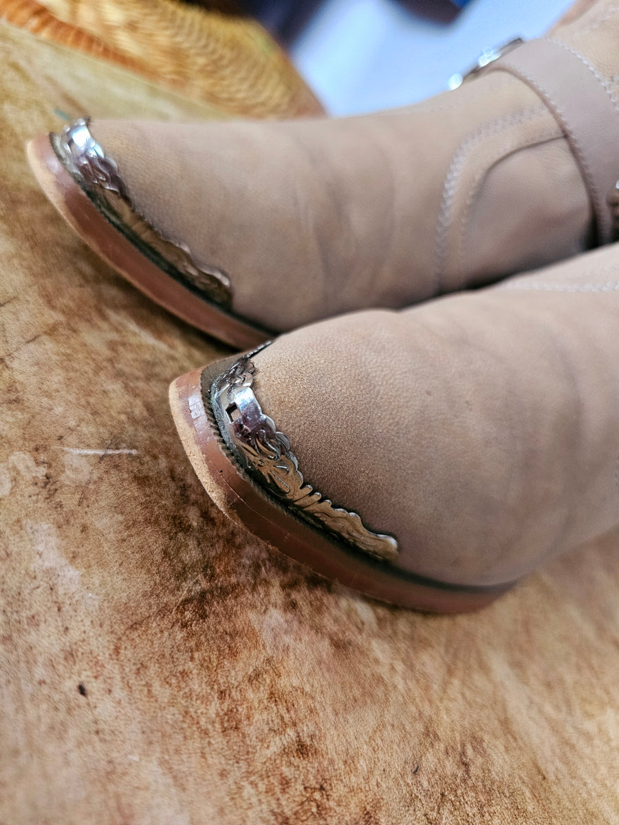 Rare Arnhem Cowboy Tan Suede Boots – Size 39 / AU 8 – Boho Western Ranger Style