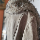 Vintage English Suede Lamb Fur Trim Coat Approx M