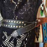 Rare Vintage L.W. Paris Studded Leather Western Belt – 118cm | Collectible Ornate Silver Buckle, 4cm Wide