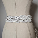 Vintage White Braided Leather Western Belt with Statement Buckle