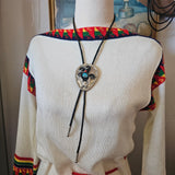 Vintage Navajo Silver Bolo Tie – Eagle, Turquoise & Coral