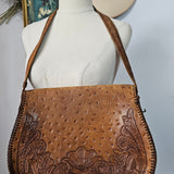Vintage Tooled Leather Floral Crossbody Bag