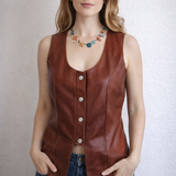 Vintage Brown Leather Vest – Small
