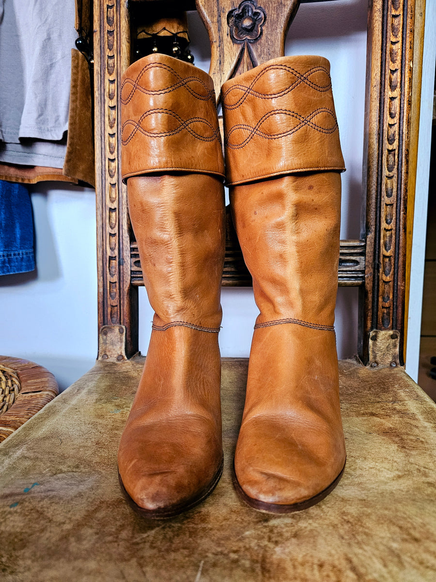 Vintage CATLEIA Brown Leather Pull-On Boots – Buttery Soft – Size 7B