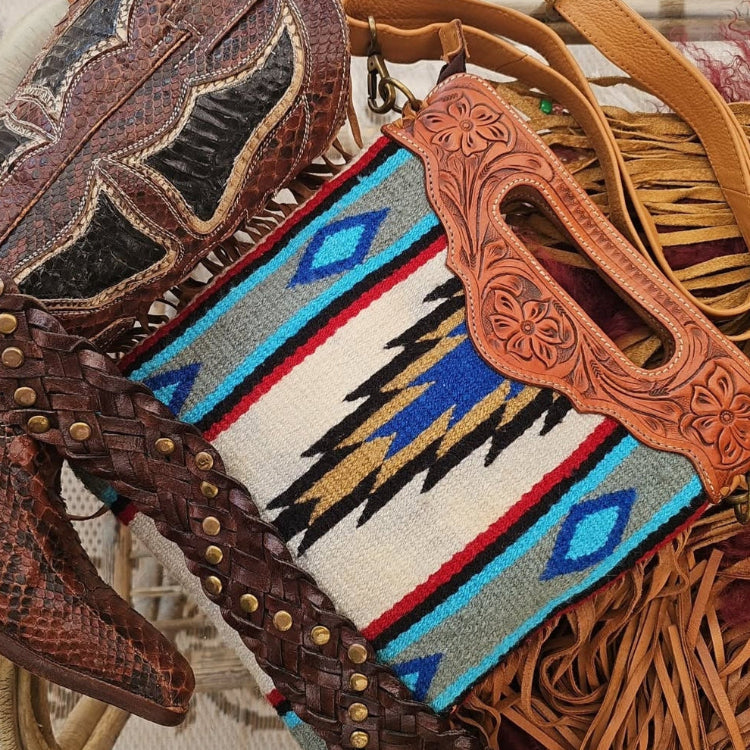 western Aztec tooled bag