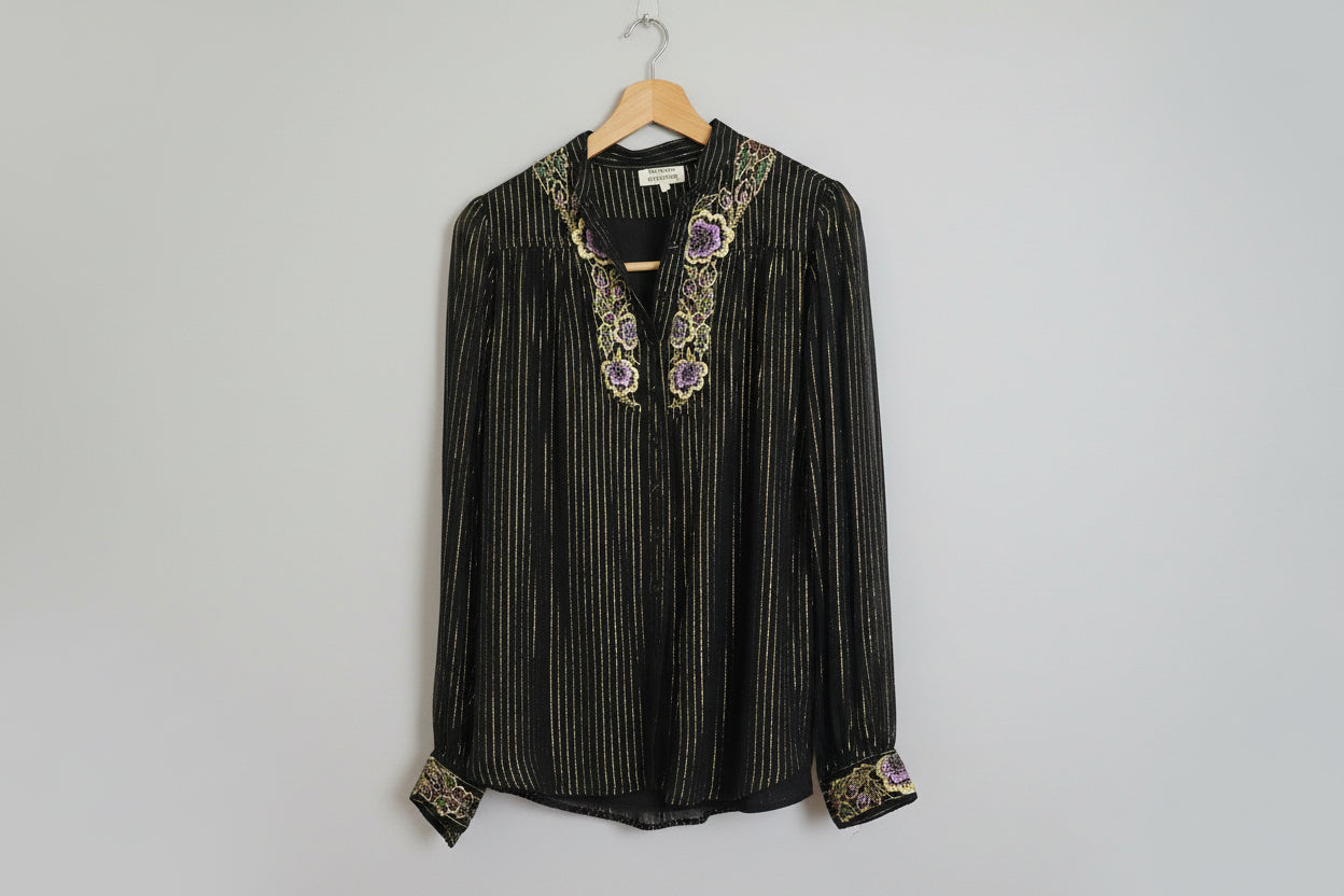 chasing unicorns metalic gold embroidered blouse