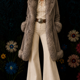 Vintage English Suede Lamb Fur Trim Coat Approx M
