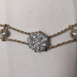 Vintage Gold rope chain belt with crystal flower centrerpiece