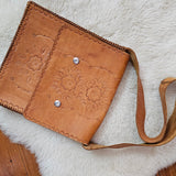 Vintage 70s Tooled Leather Crossbody Bag – Floral Western Folk Style