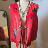 Vintage 90s Char Hand-Painted Leather Vest – Red Western Art Tassel Vest