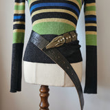 Vintage Black Leather croc Statement Belt
