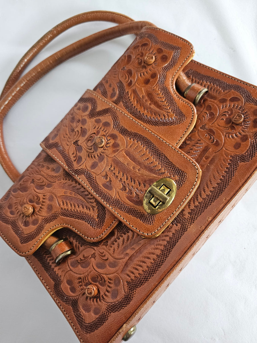 Vintage Tooled Leather Handbag – Western Boho Charm