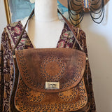 Vintage Tooled Leather Shoulder Bag