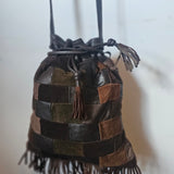 Y2K Vintage Patchwork Leather & Suede Fringe Bag