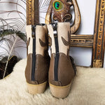 Back view of Western-Style Block Heel Boots – Size 37 featuring rear zip closures and dual-tone faux leather design.
