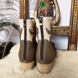 Back view of Western-Style Block Heel Boots – Size 37 featuring rear zip closures and dual-tone faux leather design.