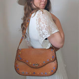 vintage hand painted tooled leather bag – floral detail