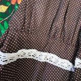 Vintage Cottagecore Maxi Dress – “Souvenirs of Midland, W.A.” Chocolate Polka Dot Romance