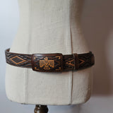 vintage usa tooled leather thunderbird belt – size 32